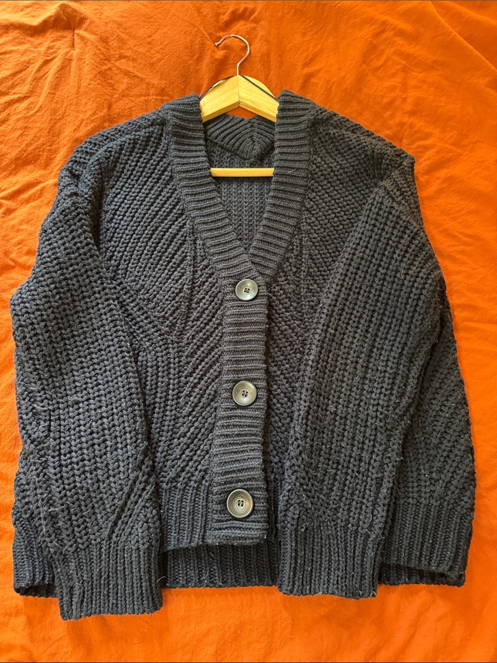 Eclipse Black Chunky V-Neck Button Cardigan